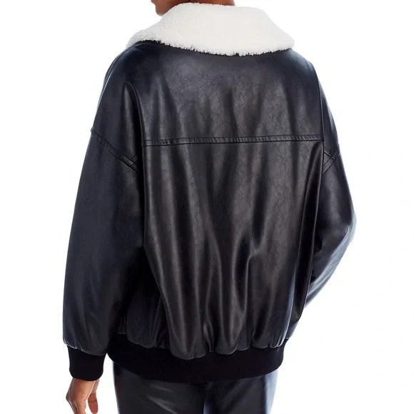4TH & RECKLESS Vegan Leather Black Bomber Jacket with Faux Fur trim XS - Picture 4 of 5